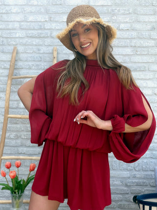Plissé Playsuit / Red
