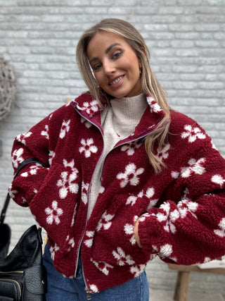 Berry Blossom Teddy Jacket / Red