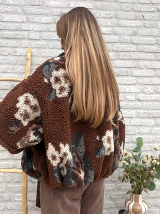 Oversized Teddy Jacket / Brown-Blue