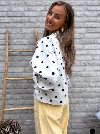 Polka Dot Denim Jacket / White-Black