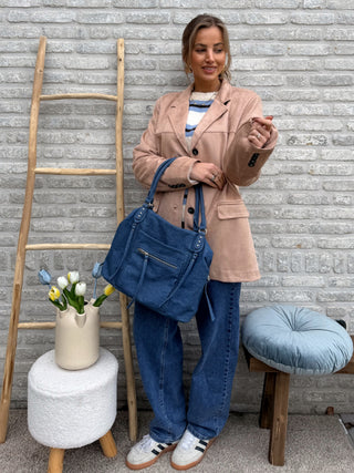 Striped Knit Sweater / White-Blue