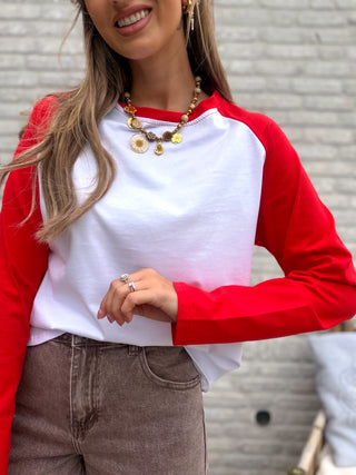 Longsleeve Baseball Shirt / White-Red