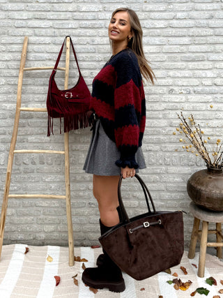 Striped Ruffle Knit / Blue-Burgundy