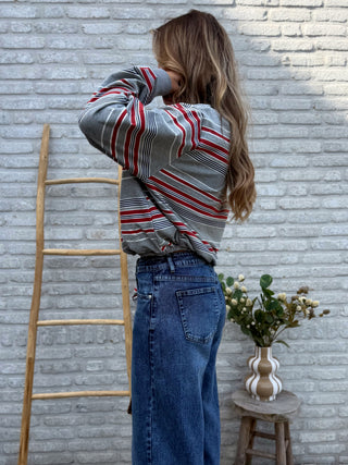 Retro Stripe Polo / Grey-Red