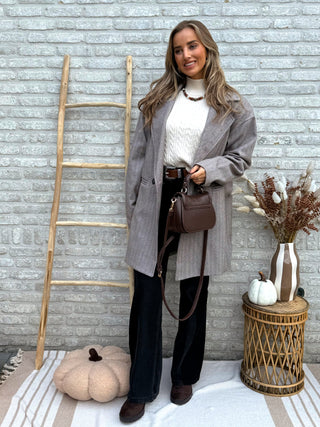 Oversized Double-Breasted Blazer Coat / Taupe