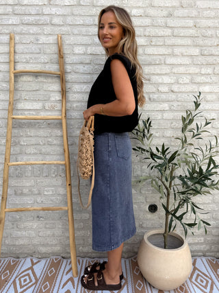 Denim Midi Skirt / Blue