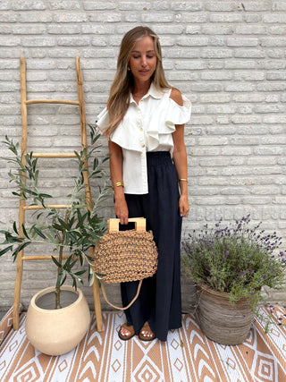 Linen Wide Pants / Dark Blue