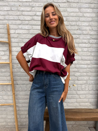 Contrast Stripe Tee / Burgundy-White