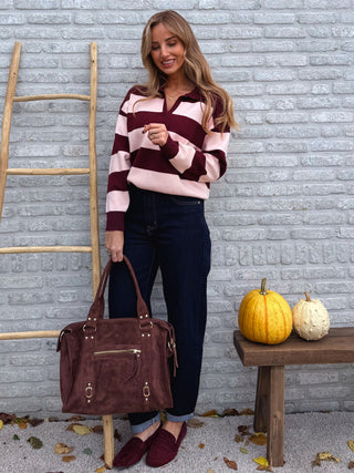 Striped Polo Knit / Bordeaux-Pink