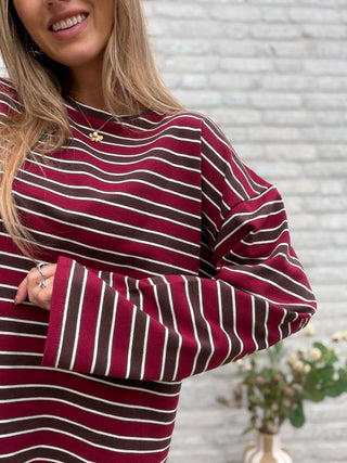Striped Cotton Blouse / Bordeaux-Brown