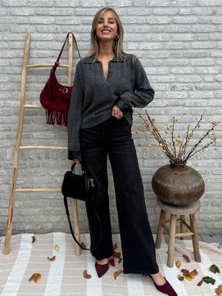 Detailed Polo Knit / Charcoal Grey