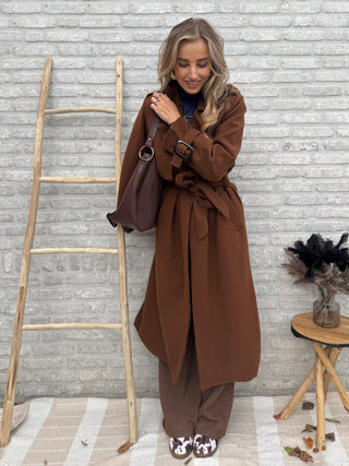 Cinnamon Belted Long Coat / Brown