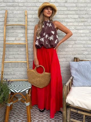 Flowy Maxi Skirt / Red