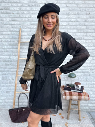 Mesh Wrap Dress / Black