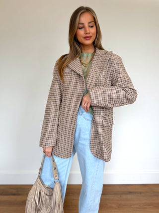 Checked Oversized Blazer / Taupe