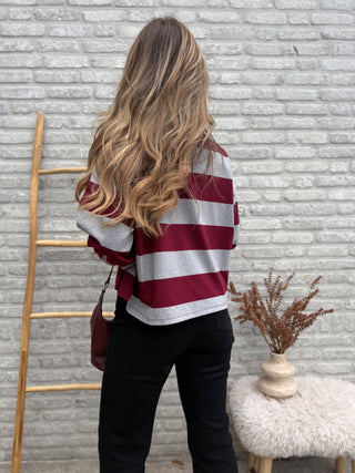 Striped Polo Blouse / Bordeaux-Grey