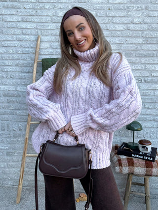 Cozy Knit Cable Sweater / Light Pink