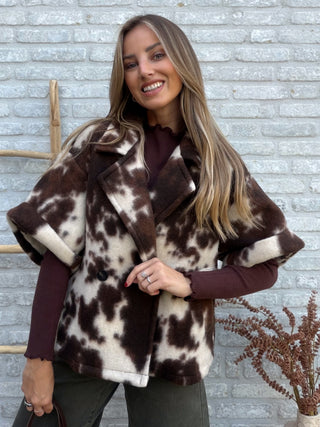 Cow Print Shoulder Vest / Brown