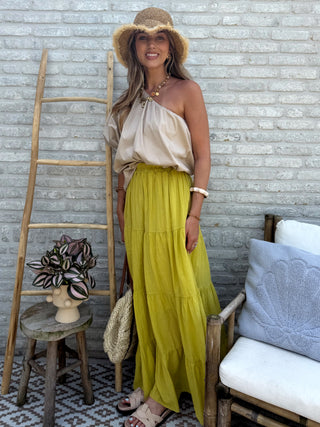 One Shoulder Puff Top / Beige