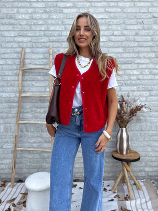 Short Teddy Vest / Red