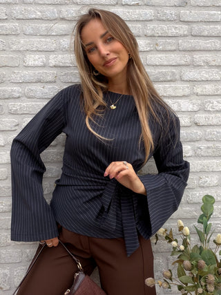 Pinstripe Tie Blouse / Blue