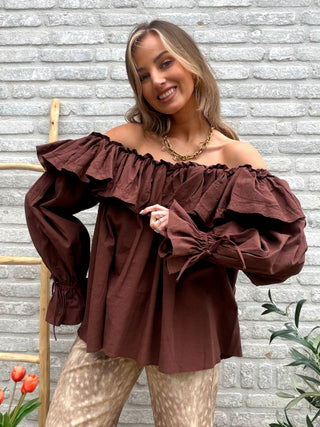 Romantic Off Shoulder Blouse / Brown