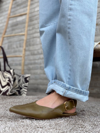 Buckle Slingback Flats / Khaki