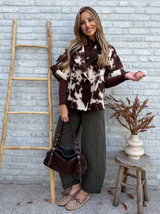Cow Print Shoulder Vest / Brown