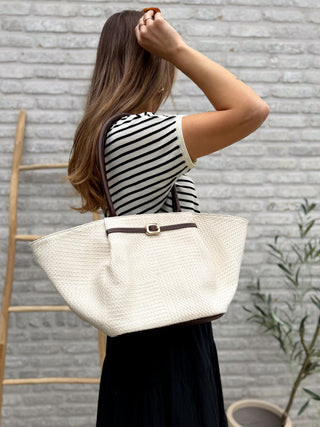 Off-Shoulder Stripe Top / White-Black