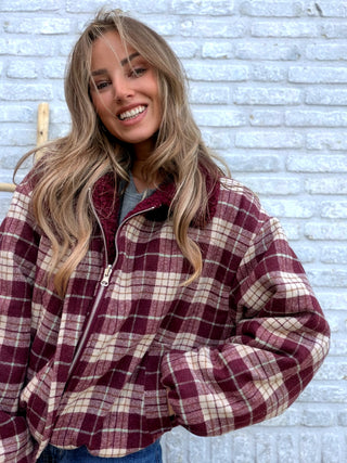 Checked Teddy Jacket / Bordeaux