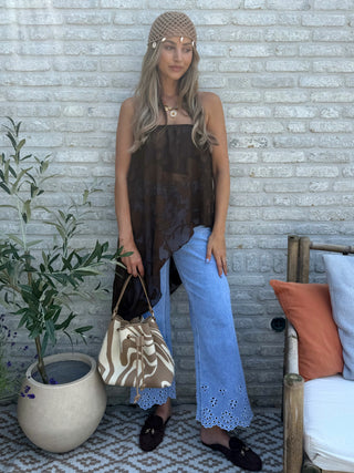 Floral Mesh Top / Brown