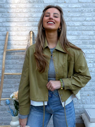Leather Jacket Shirt Detail / Olive Green