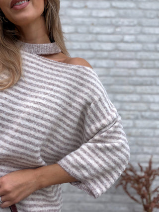 Striped Cut-Out Knit / Beige