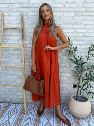 Crinkle Halter Maxi Dress / Terracotta