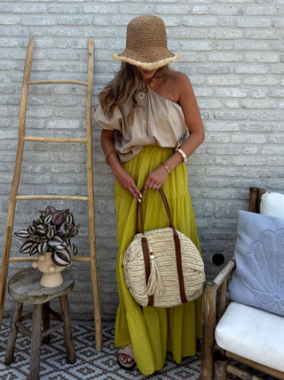 One Shoulder Puff Top / Beige