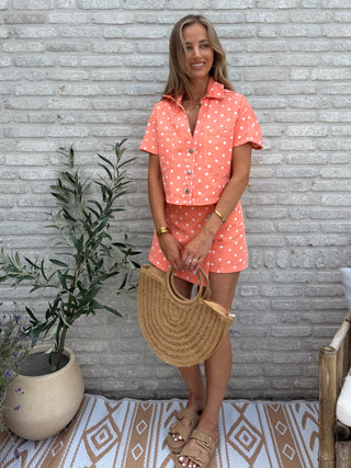 Short Sleeve Polka Jacket / Peach Orange