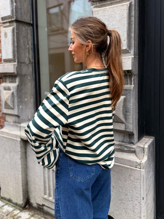 Striped Oversized Longsleeve / Forest Green & Ecru