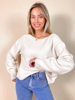 Knitted Open Back Sweater / Beige