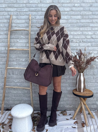 Chestnut Argyle Sweater / Brown-Taupe