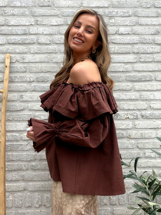 Romantic Off Shoulder Blouse / Brown