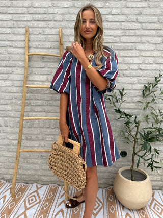 Stripe Midi Dress / Blue-Bordeaux