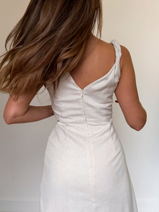 Linen Cut-Out Midi Dress / Beige
