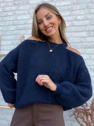 Split Shoulder Knit / Navy Blue