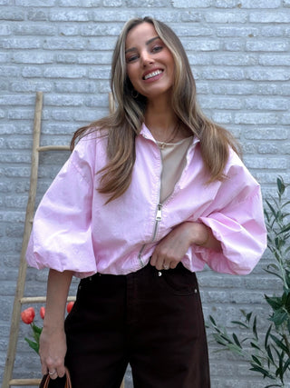 Crop Bomber Jacket / Pink