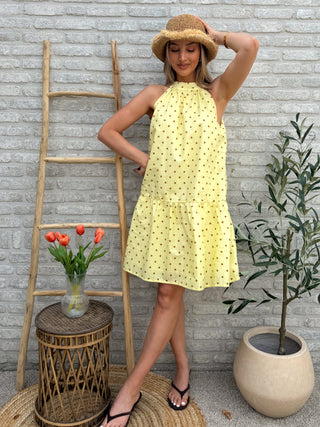 Halter Polka Dot Dress / Yellow-Brown