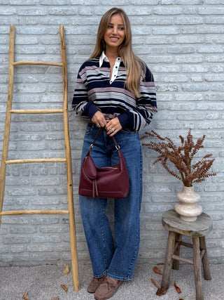 Retro Stripe Polo / Dark Blue-Bordeaux