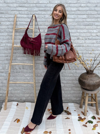 Striped Soft Knit / Grey & Burgundy