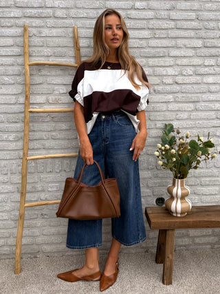 Contrast Stripe Tee / Brown-White