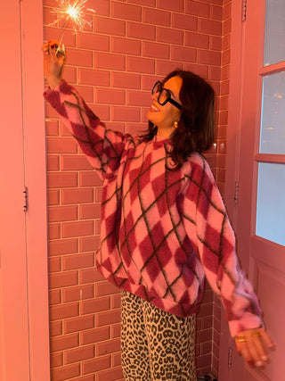 Pink Argyle Cozy Sweater / Fuchsia