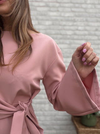 Elegant Tie Waist Blouse / Old Rose